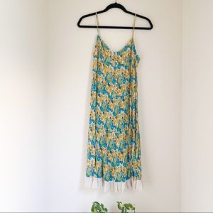 Floral Empire Waist Tiered Slip Midi Dress (S)